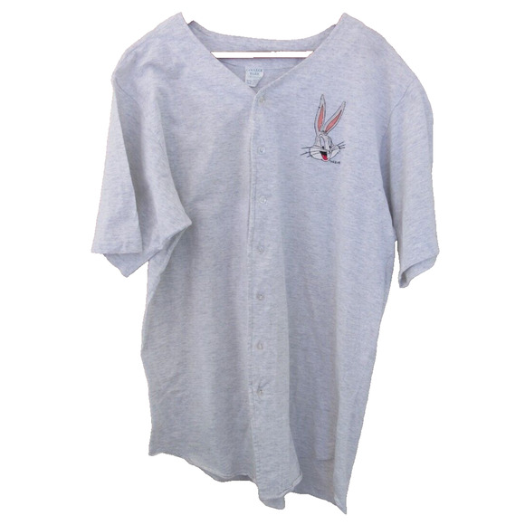 VTG 90s Warner Brothers COLLEGEWEAR Gray Bugs Bunny T-Shirt W/Buttons ONE SIZE - Picture 1 of 4